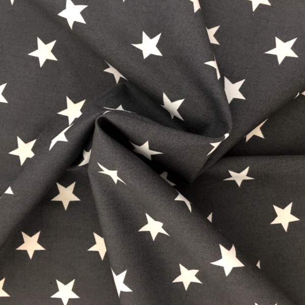 100% Cotton Stars WHITE ON DARK GREY